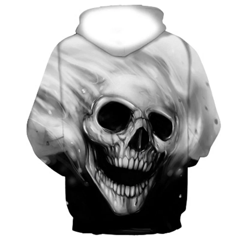 HR-Henopjst Men Skull 3D Hooded Sweatshirt Gray Anime Hoodies Printed Hip Hop Clothing Shirts Streetwear Style