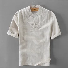 Italien marke flachs shirt männer sommer kurzarm männer shirts mode stehen kragen shirt mens beiläufige plus größe männlichen shirts chemise
