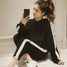 Autumn Tracksuit Long Sleeve Harajuku Side Striped Sweatshirts Casual Set Women 2 Piece Set Tops+Pants Sporting Suit Female