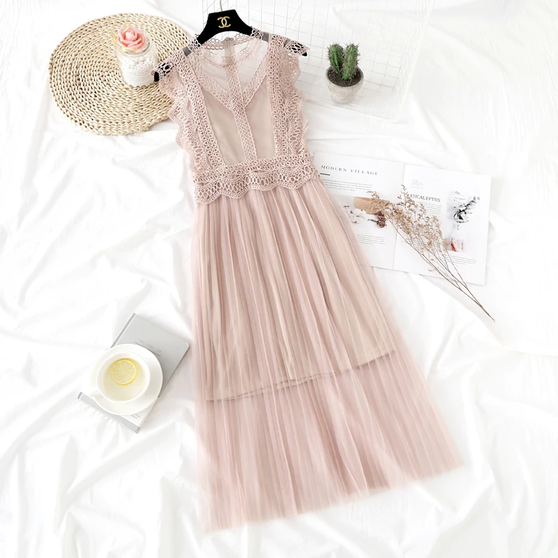 Новинка, летнее весеннее женское кружевное платье из двух частей, винтажное Сетчатое платье в стиле дворца, Длинные вечерние платья, женская одежда, Vestidos WZ498