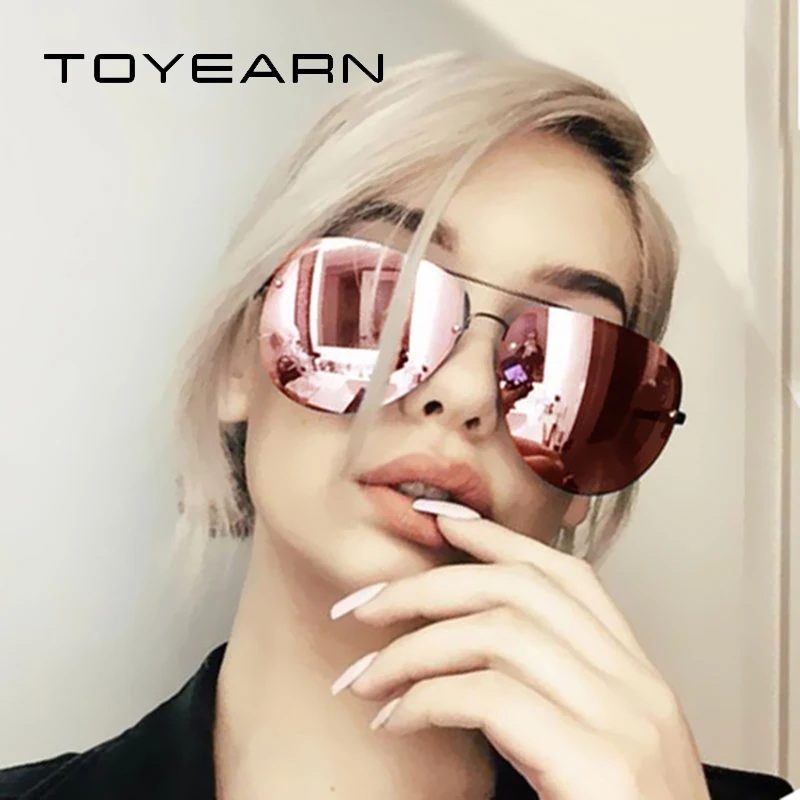 

TOYEARN Fashion Brand Designer Vintage Rimless Pilot Sunglasses Women Men Retro Clear Lens Mirror Sun Glasses Female