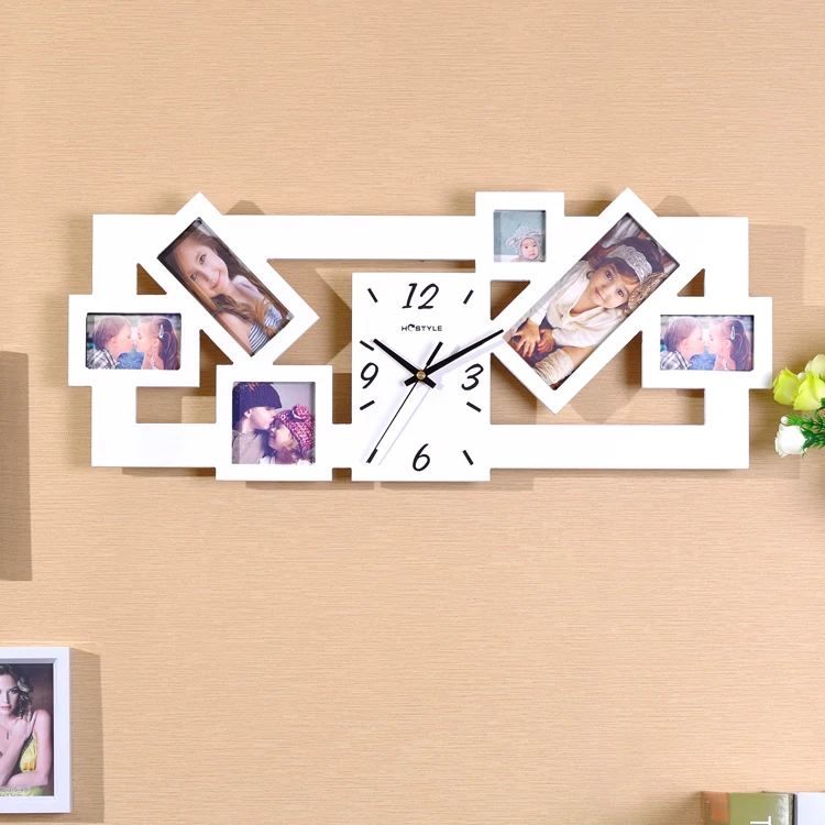 Kingart Living Room Wall Clock Picture Frame Photo Clock Wooden Large Home Decor Wall Clock Kid