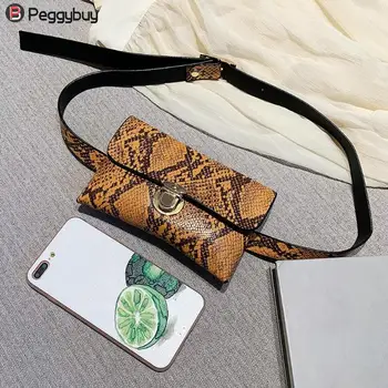

Women's Snake Skin Print Waist Bag Fashion Leather Serpentine Fanny Pack for Women Female Chain Envelope Shoulder Bag Belt New