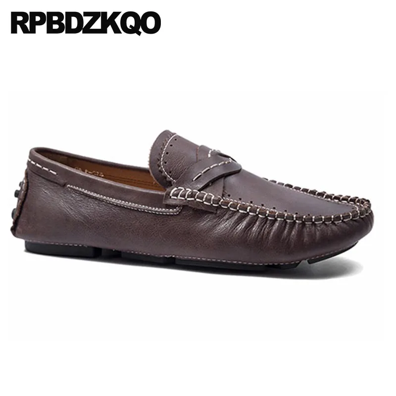 Sapatos Qualidade Genuíno Borracha chocolate Marca Estilo Escorregar Flats Verão De Respirável Britânico Luxo No Preto Conforto Preto Mocassins Couro Alta Homens UaqOPP