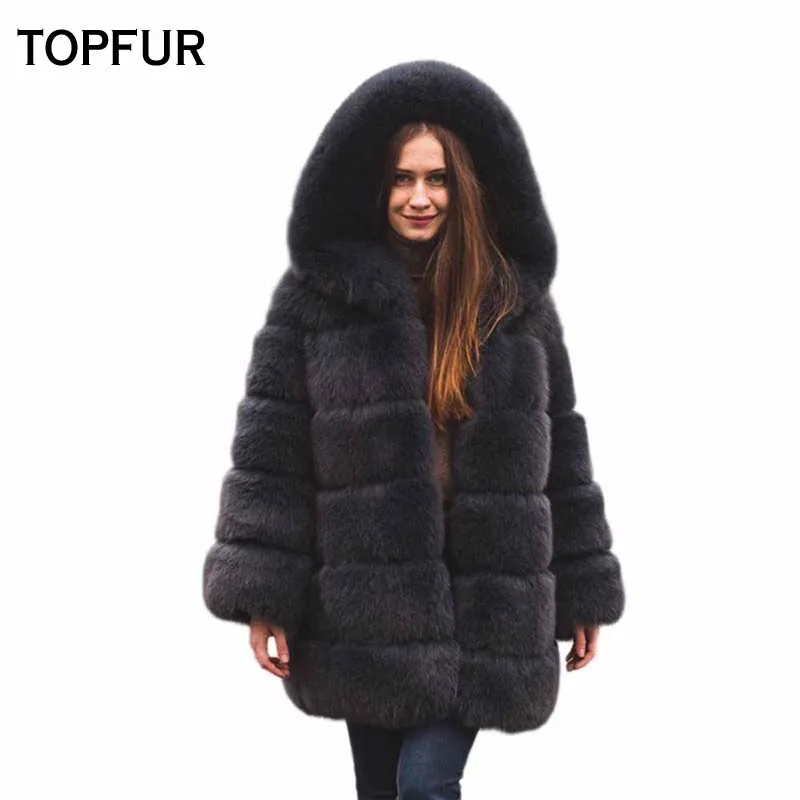 

TOPFUR 2018 Real Fox Fur Coats Soft Warm Winter Fox Fur Coat For Mom Girlfriend Fashion Fox Fur Jackets With Big Hood Hot Sell