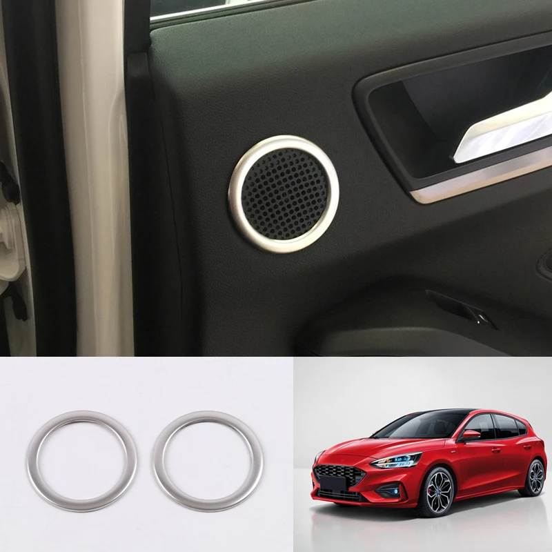 

For Ford Focus 2019 Stainless Steel Matte Car Interior Speaker Sound Ring Trim Rear Door Decoration Covers Sticker 2PCS/ SET