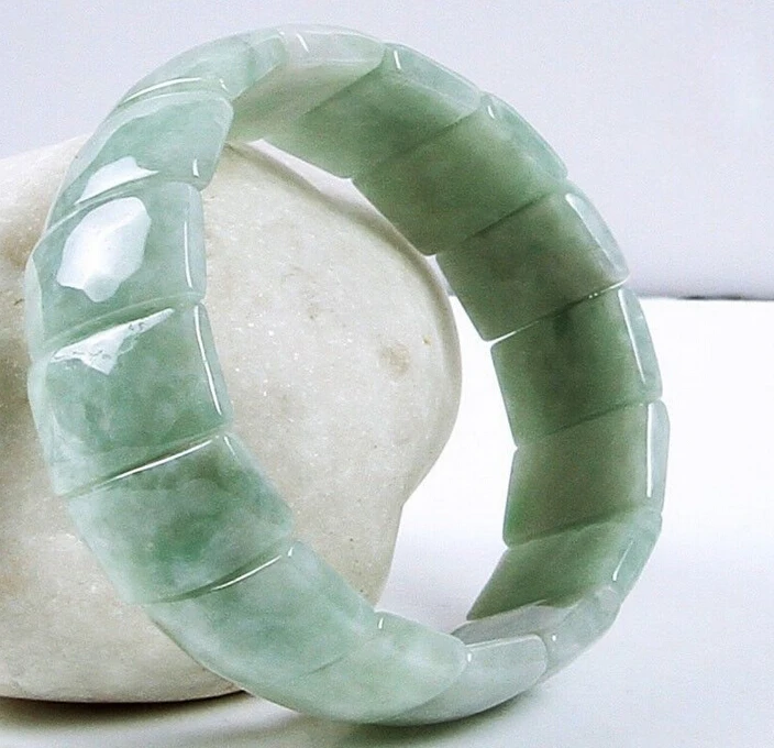 

2804 NATURAL A GRADE AQUA JADE /JADEITE SQUARED LUCKY BRACELET