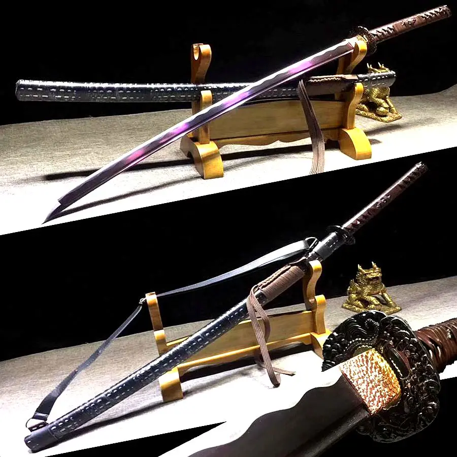 

Samurai Sword Purple High Carbon Steel Blade Japanese Katana Sword Battle Ready Practical Real Sharp Knife Samurai Cosplay