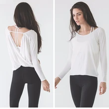 Ayopanda, свободный милый топ для йоги, длинный рукав, Stappy, футболка для женщин, открытая спина, танцевальный Топ, фитнес, тренажерный зал, спортивные майки