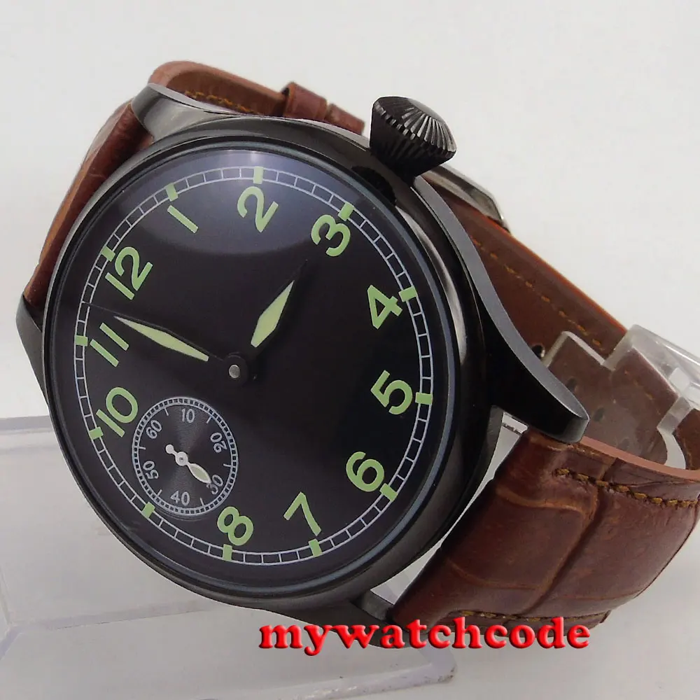 44MM parnis black dial luminous mark PVD case 6497 hand winding mens watch P687B 44MM parnis black dial luminous mark PVD case 6497 hand winding mens watch P687B
