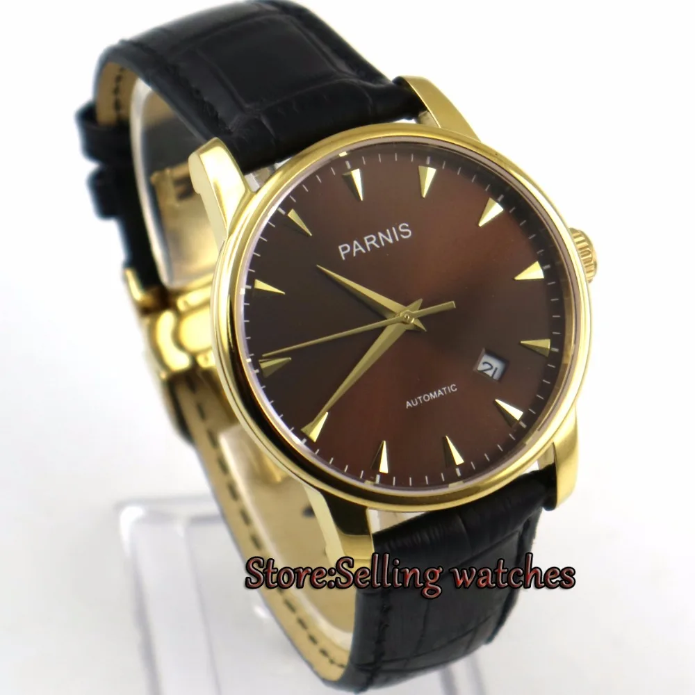

38mm parnis coffee dial golden plated case miyota automatic mens wrist watch