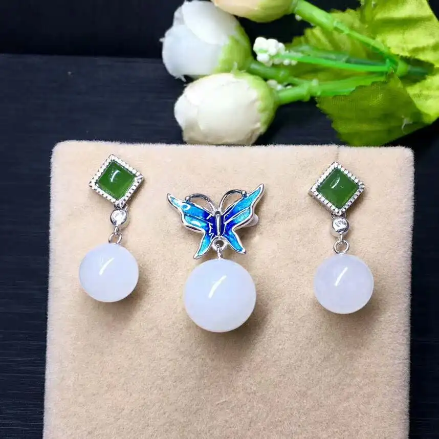 Сорта хотанской(Hetian) Baiyu Серебряный декор комплект, состоящий из универсального нефритовый шарик из двух частей комплект h5