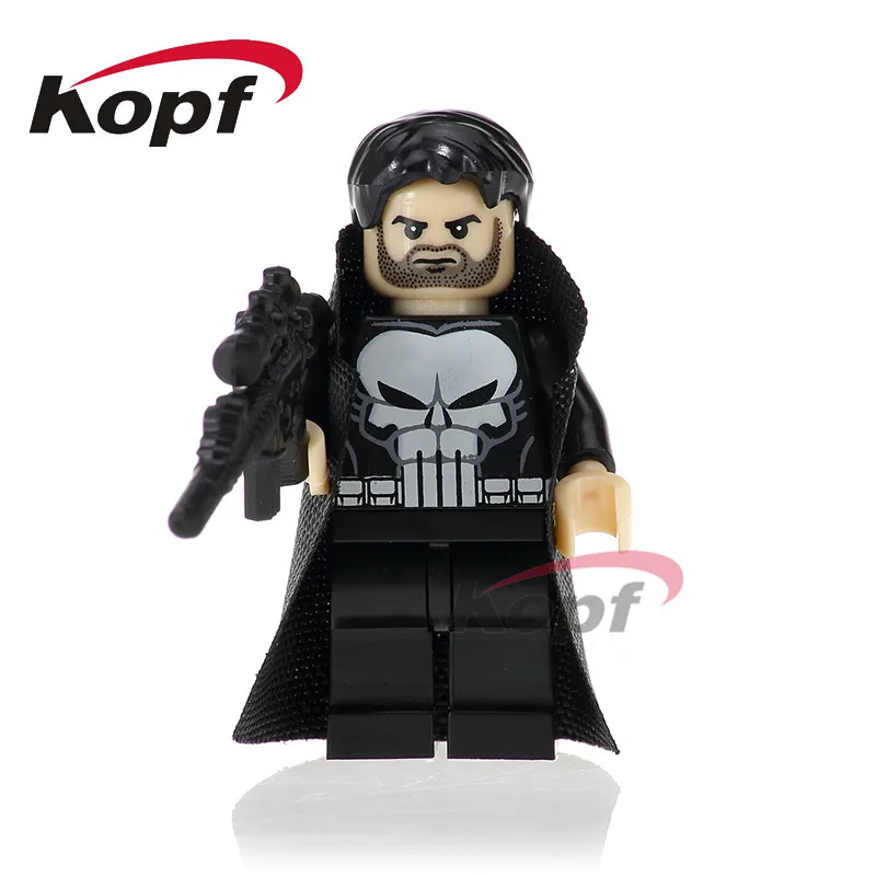 

Single Sale Super Heroes Punisher With Coat Dark Red Armed Deadpool Laura Superman Model Building Blocks Toys for children PG249