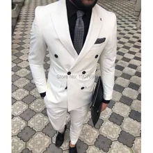 Ivory Double Breasted Mens Suits for Gentleman 2019 Peaked Lapel Groom Tuxedos Two Piece Jacket Pants Slim Fit Tailor Blazer