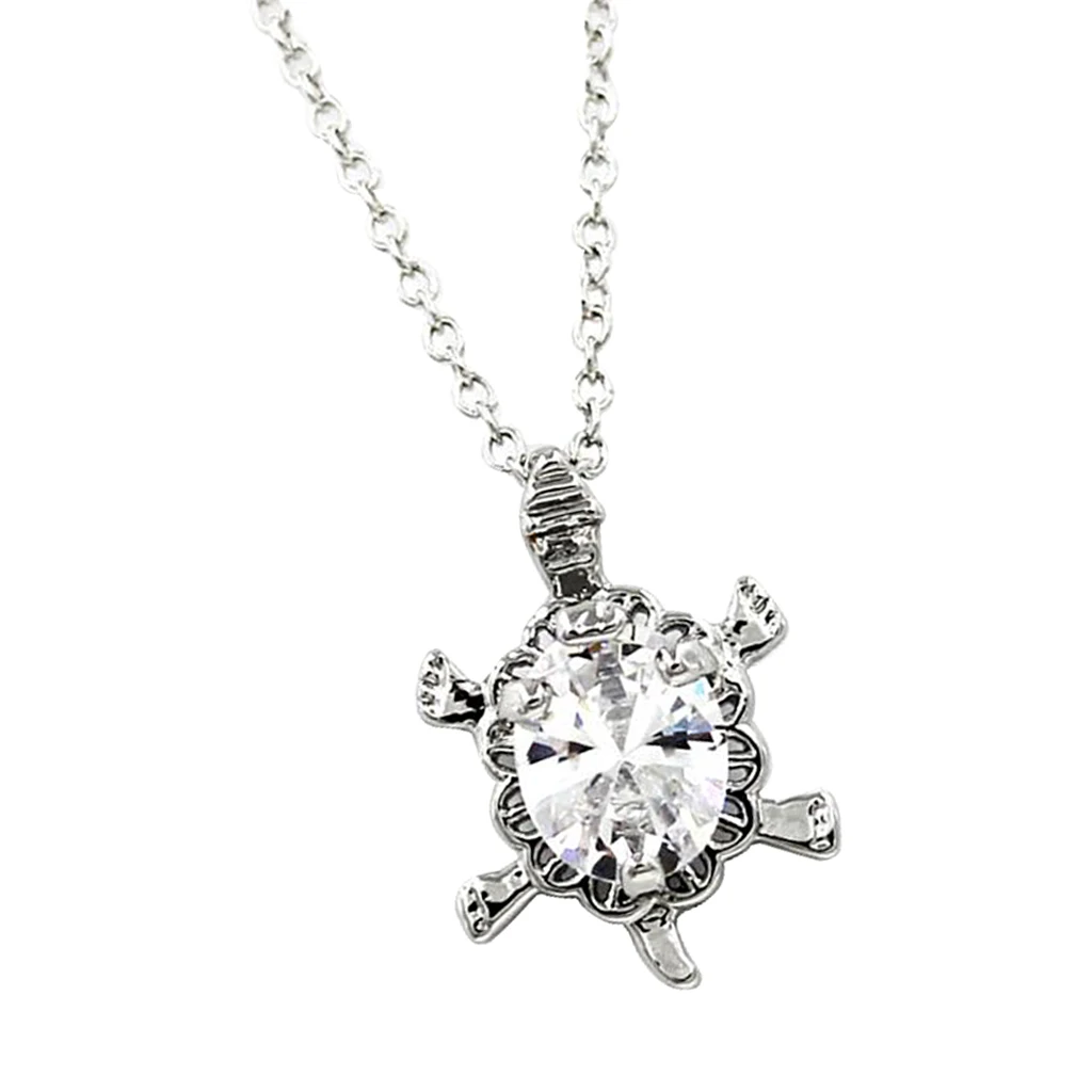 Clear Zircon Crystal Animal Tortoise Pendant Chain Necklace Sweater Jewelry