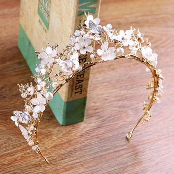 

Romantic Bridal Crown Flower Bride Hair Jewelry Crystal Tiara Princess Crown Wedding Hair Accessories Handmade Hair Jewelry HQ82
