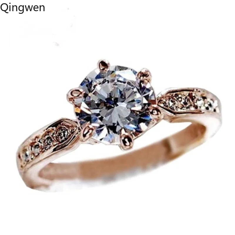 Женские кольца Qingwen модные украшения из циркония Помолвочные розового золота