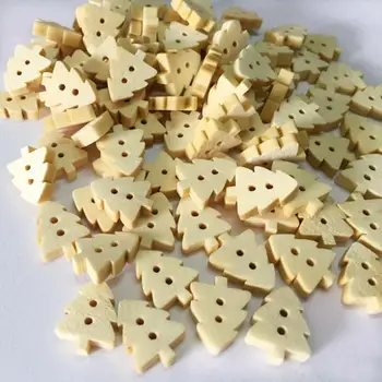 

100pcs Wooden Button 2 Holes Sewing Natural Buttons Scrapbook Craft Making, Christmas Tree Wood Buttons