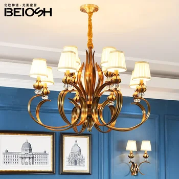 

Athens Golden Leafs Brass Chandelier with Fabric Shade