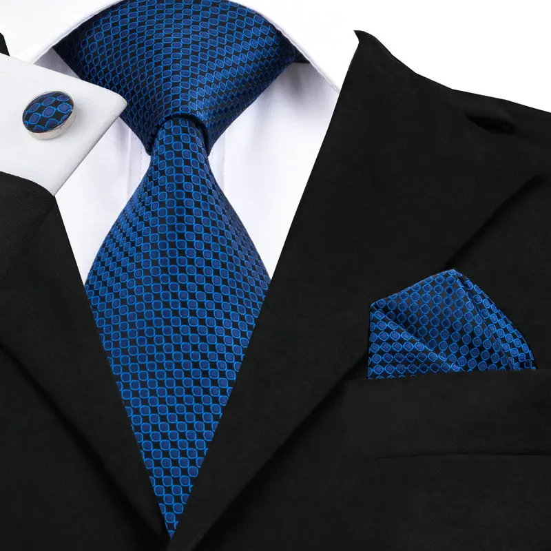 

Silk Jacquard Mens Tie Black Slateblue Necktie Hanky Cufflink Set Business Wedding Party Ties For Men C-881