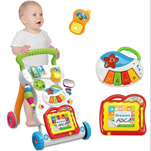 

Baby Toddler Walker Sit-to-Stand With Wheels Go-carts Kid Early Learning Walking Musical Walker Baby First Steps Assistant Car