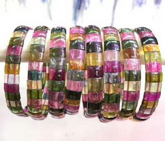 Free shipping 435 Beautiful Natural Tourmaline Rectangle Beads Stretch Bracelet