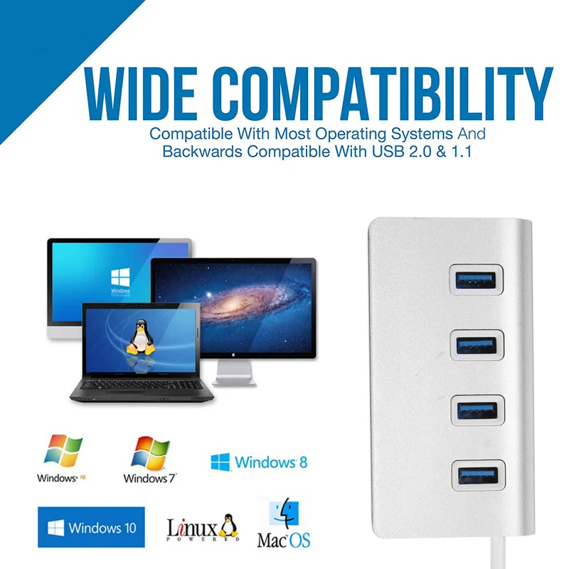 Aluminum USB 3 0 Compact Portable High Speed HUB Support Multipe USB Decice Hub for PC 5