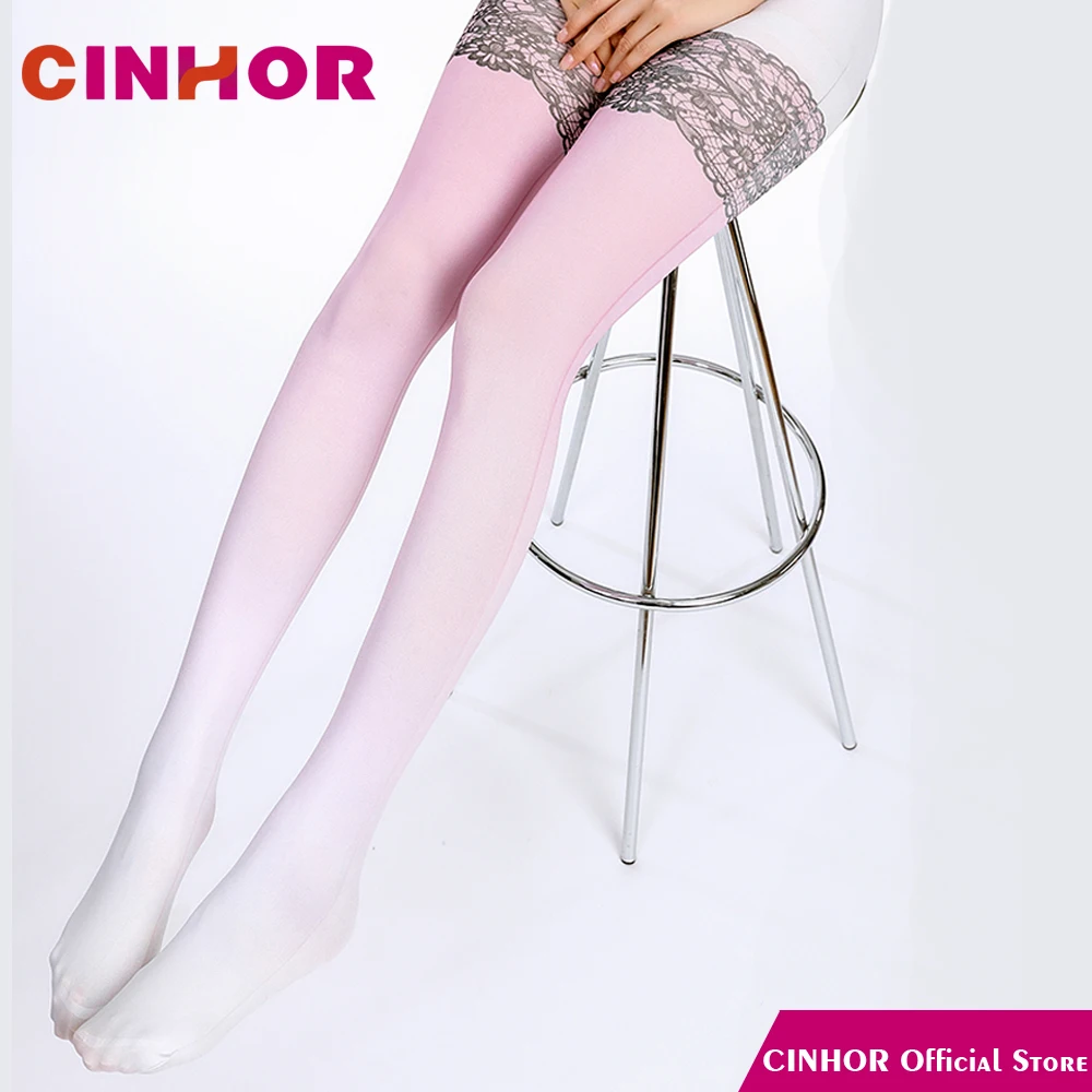 CINHOR/брендовые цветные чулки розовые кружевные колготки с принтом снизу, ультратонкие колготки, сохраняющие тепло, антибактериальные бедра