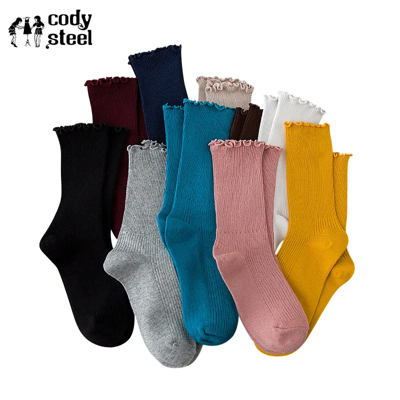 Women Cotton Socks Solid Color Fashion Ladies Tube Comfortable Small Fresh Female Pile Heap 3Pairs/lot=6pieces | Женская одежда