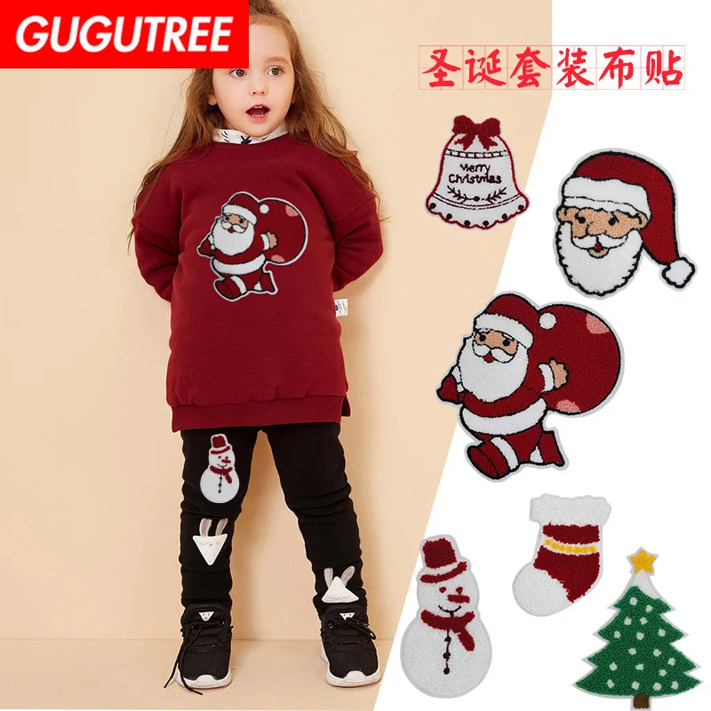 

GUGUTREE towel embroidery big Christmas patches trees snowman patches badges applique patches for clothing XC-352