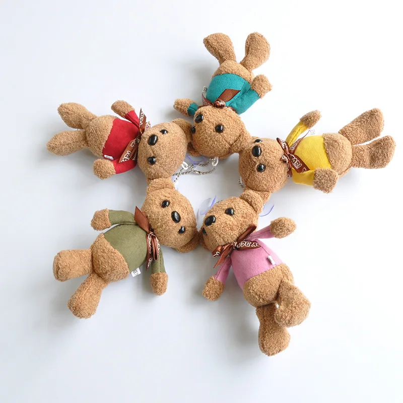 

Kids Toys Stuffed Animals Fluffy Bear 13CM Brown Bow Bear Cute Plush Toys Bag Keychain Car Key Holder for Pendant Doll