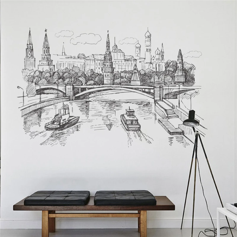 

creative sketch london bridge wall decals home decorations living room 60*90cm wall stickers pvc scenery mural art diy wallpaper