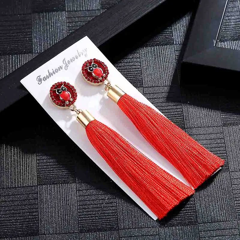 E5849 Trendy Earrings Drop Earrings OwlAnimalSilkDangleLongBohemianBlueMetalBohoGold Tassel Earrings For Women Jewelry