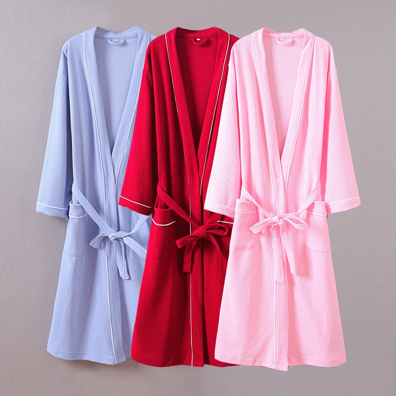 Летний вязаный хлопковый Халат с вафельным принтом для пары, мужской и женский халат большого размера для подружки невесты, халат унисекс, пижама-кимоно для влюбленных