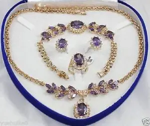 

Fast shipping +women's gift true Sapphire blue gold Earring Bracelet Necklace Ring set (A0503)