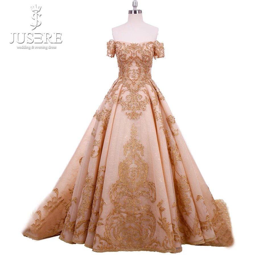 Trein Rits Back Midden-oosten Elegante Box Plooi Applicaties Bead Side Mouwen Gouden Avond Haute Couture Jurk 2018 Trein Rits Back Midden-oosten Elegante Box Plooi Applicaties Bead Side Mouwen Gouden Avond Haute Couture Jurk 2018