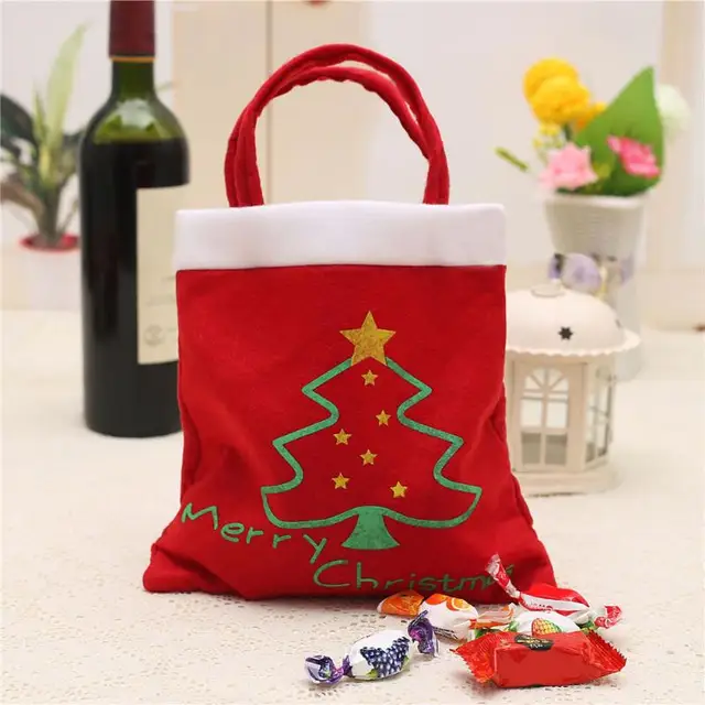 5 Pcs Merry Christmas Red Candy Bag Tree Print Pouch Home Party Decor Gift 2