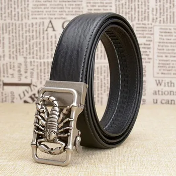 

Genuine Leather Automatic Buckle Gold Scorpion Belt Business Casual Jeans Belt Cowskin Waistband Punk Cowboy ZLB350A