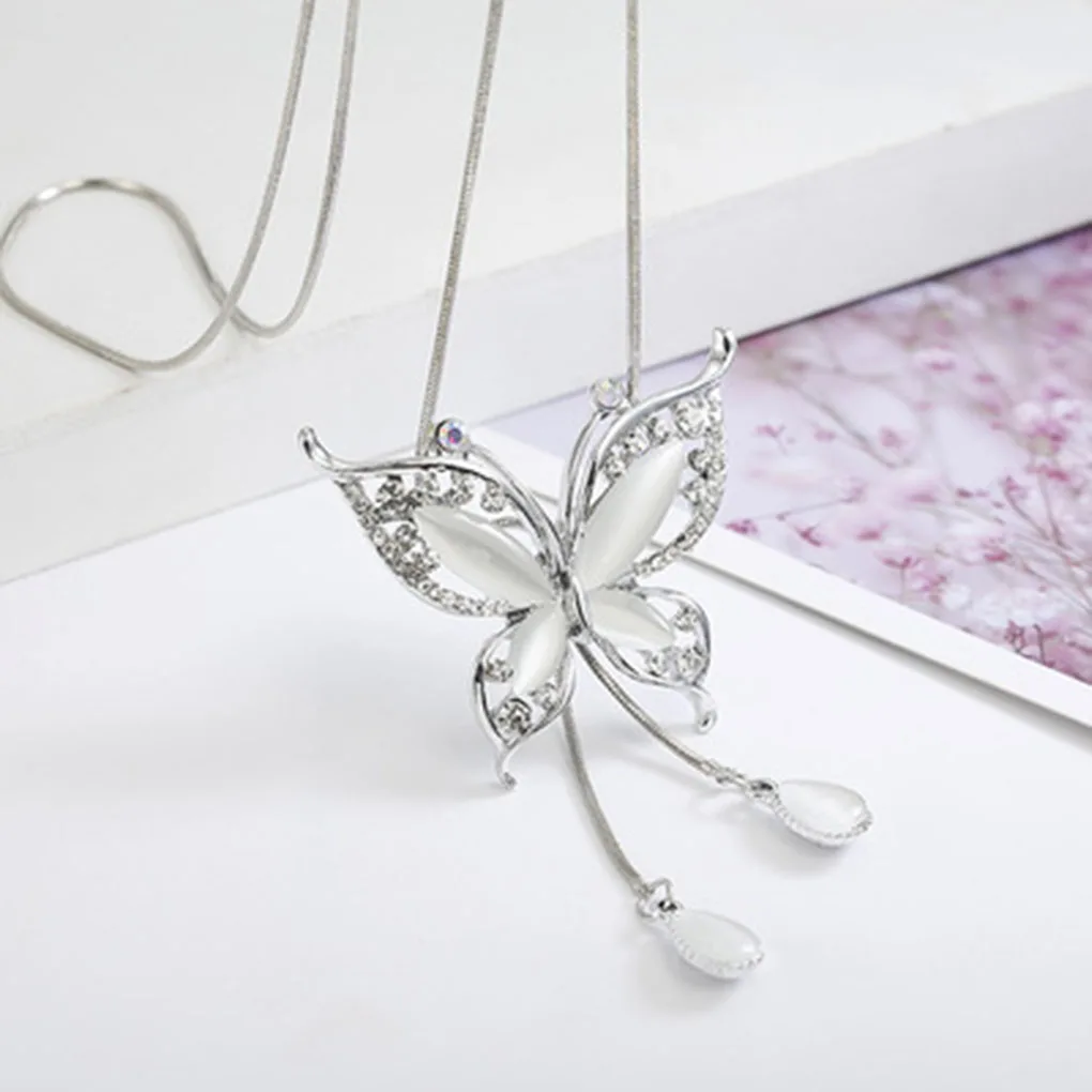 

Women Butterfly Shape Neck Pendant Girls Sweaters Necklace Long Tassel Chain Jewelry Birthday Gift