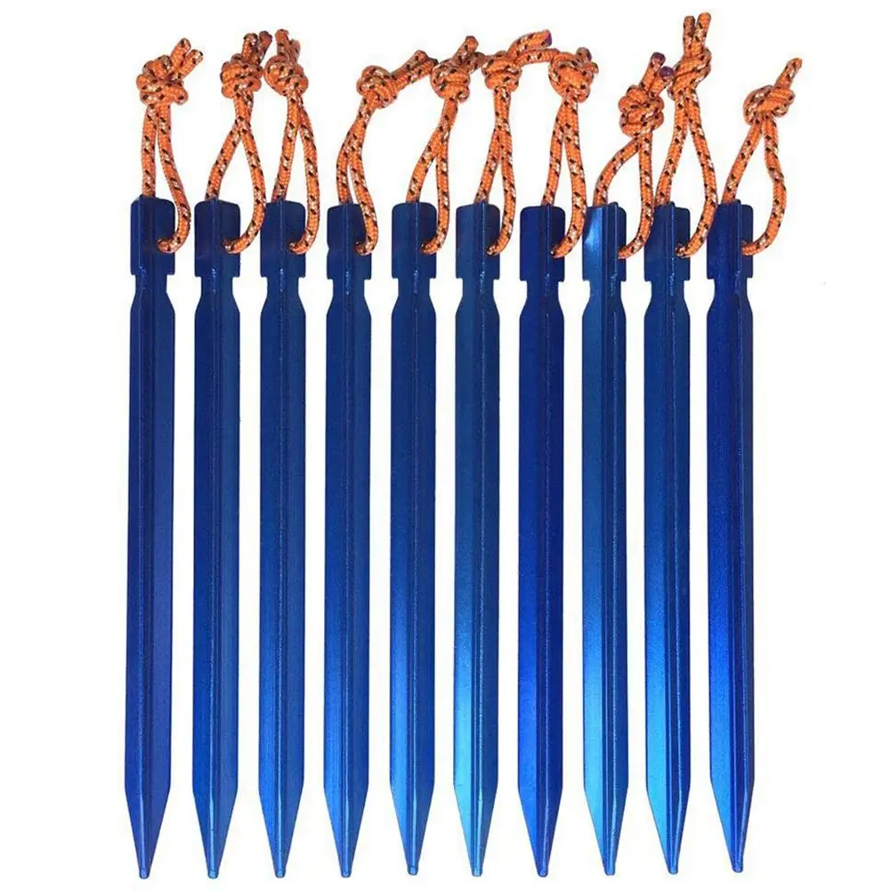 

Tent Stakes Rhombic Tent Pegs 7 Inch Ultralight Aluminum Camping Hiking Peg with Pull Cords & Pouch,Pack of 10,Blue #8