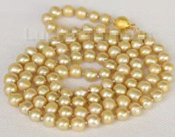 

FREE SHIPPING>@@> Hot sale new Style >>>>>33" 9mm champagne near round freshwater pearls necklace j10173