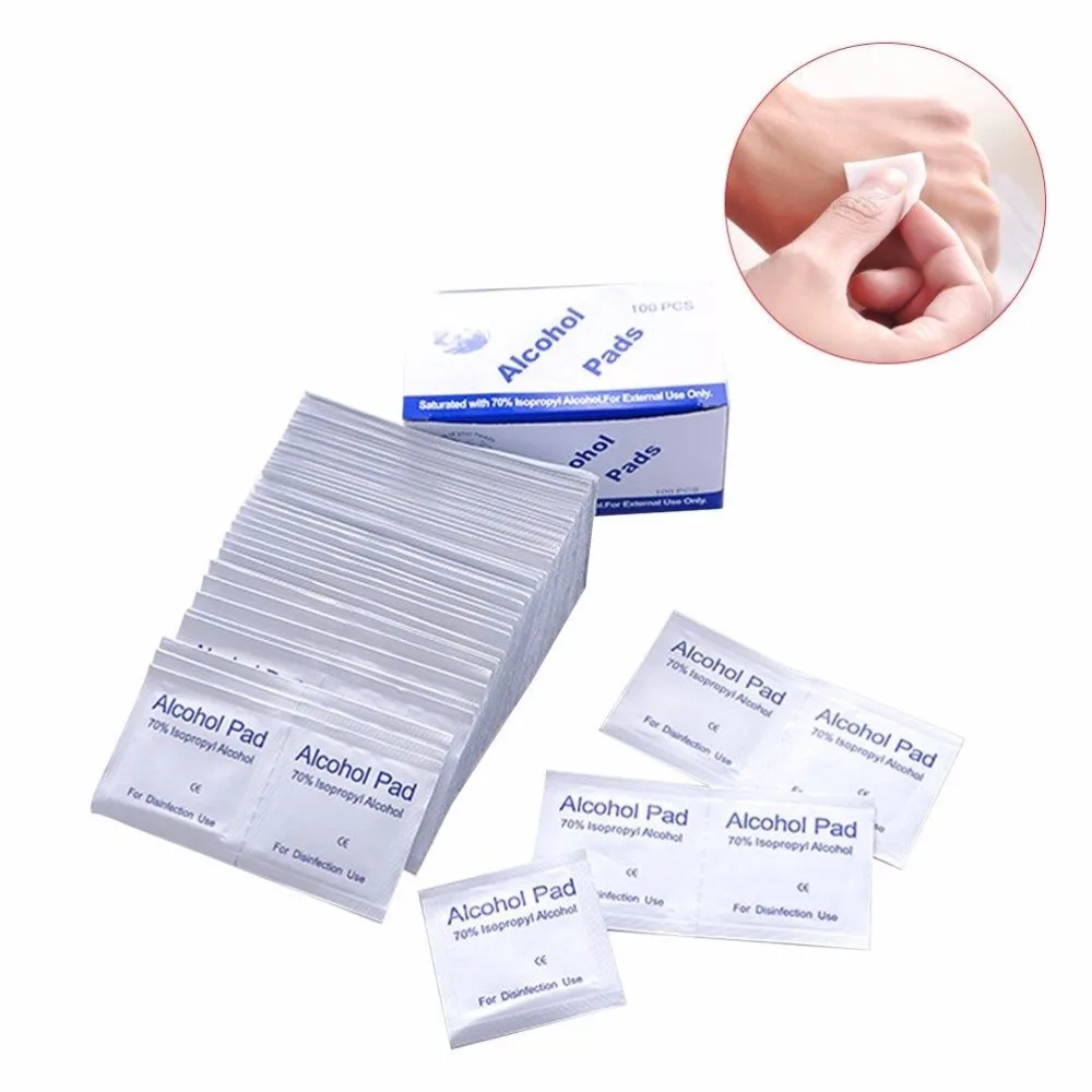 

100pcs Alcohol Pad Antiseptic Skin Swab Wipes 70% Isopropyl Nail Cleansing Skin Prep Nail Polish Remover nail clean
