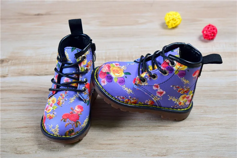 Осенние ботинки для девочек, 6 цветов, детские резиновые ботинки, ботинки для малышей, кожаные водонепроницаемые ботинки с цветами для детей, размер 21-30