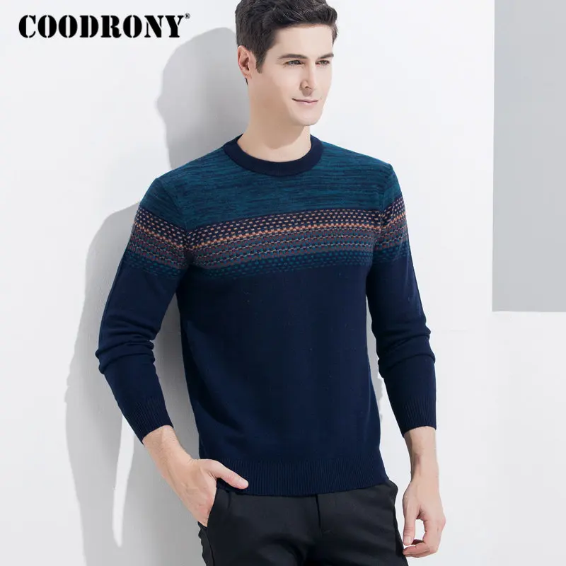 COODRONY الرجال سترة كنزة من الكشمير الرجال 2018 الشتاء عيد الميلاد سميكة الدافئة ميرينو الصوف البلوزات عارضة س الرقبة سحب أوم 8338