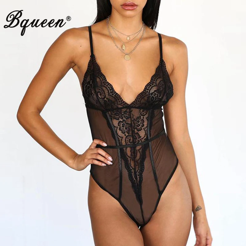 Женское облегающее боди с открытой спиной Bqueen кружевное короткое глубоким