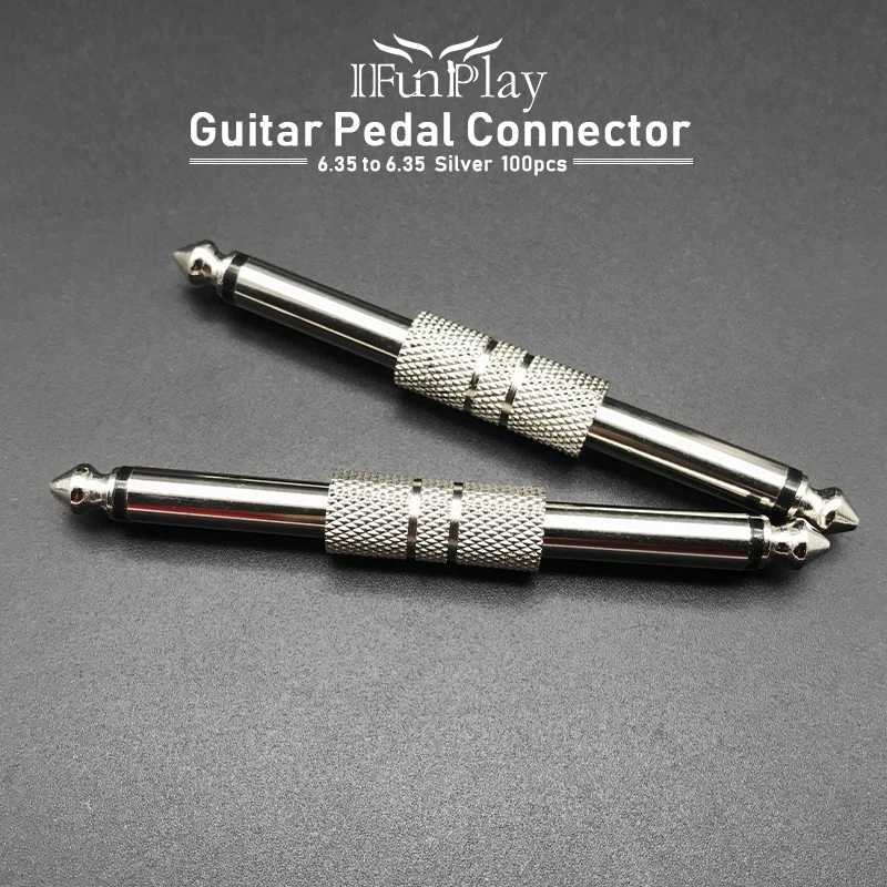 100pcs 1/4 inch 6.35 to 6.35mm Guitar Effect Pedal Connector Audio