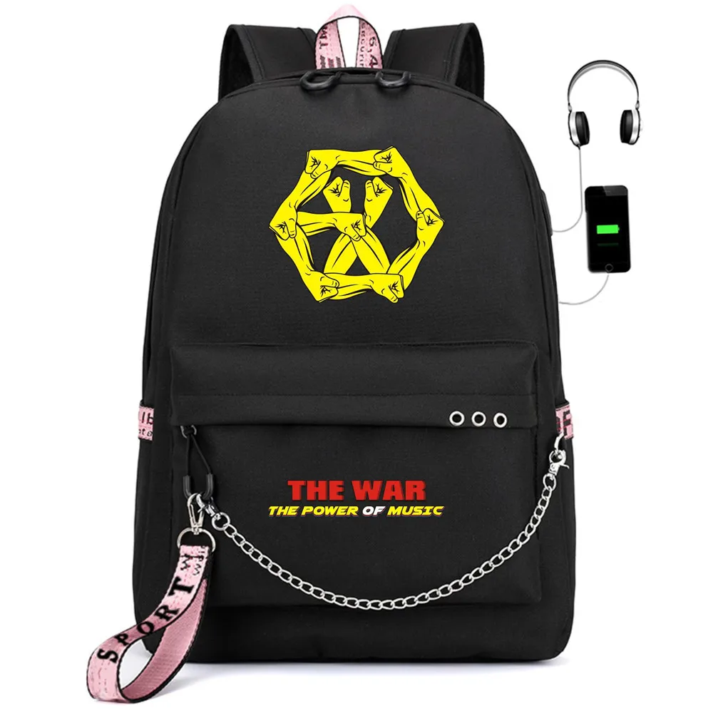 

2019 NEW USB charging bag KPOP EXO Backpack boys&Girls Fashion for fans Bags Harajuku Rucksacks Mochila