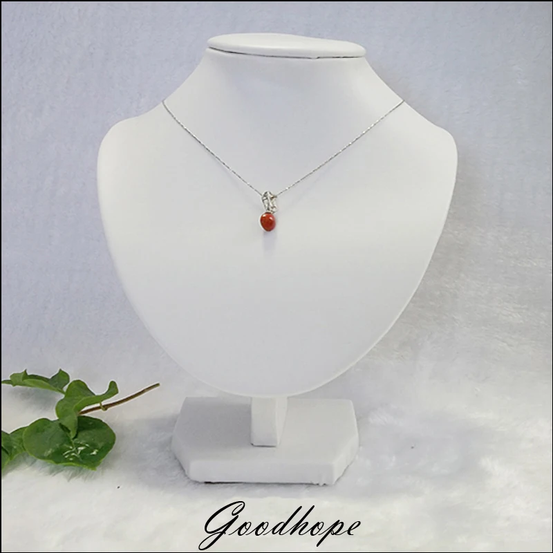 21cm Tall White Faux Leather Bust Neck Form Stand Necklace Pendant