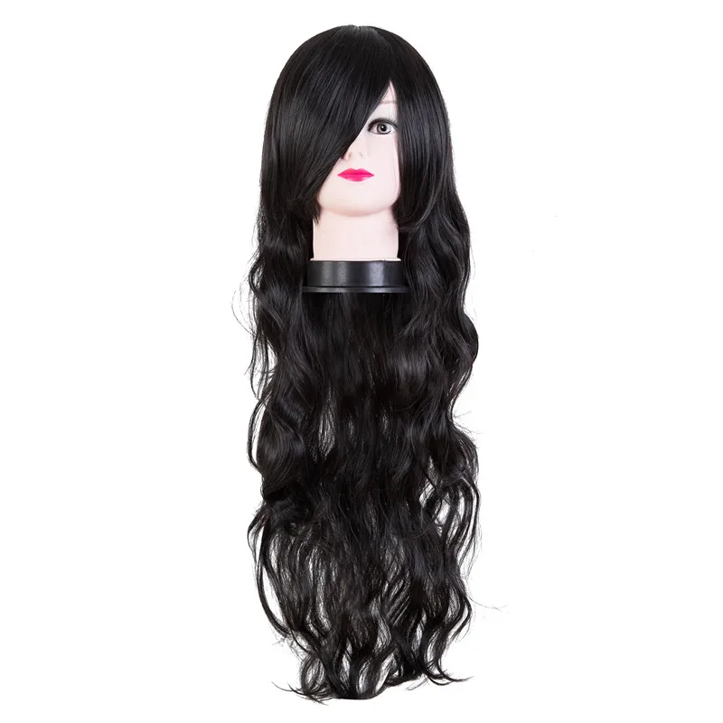 Черный парик Fei-Show синтетический термостойкий Карнавальный костюм для Хэллоуина Cos-play 26 дюймов длинные вьющиеся волосы женский парик для вечеринки - Цвет: # 1B