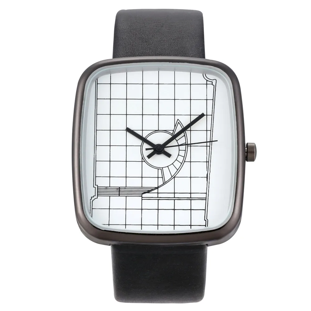 Женские модные часы с кожаным ремешком, аналоговые кварцевые круглые наручные часы, женские часы с геометрическим узором dames horloges - Цвет: B
